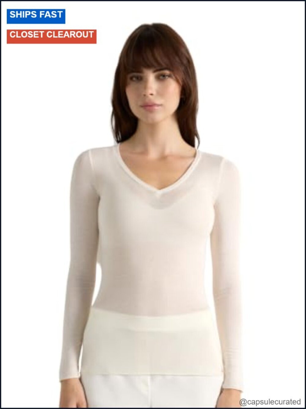 Long Sleeve V-Neck Top in Modal Ultralight with Cashmere